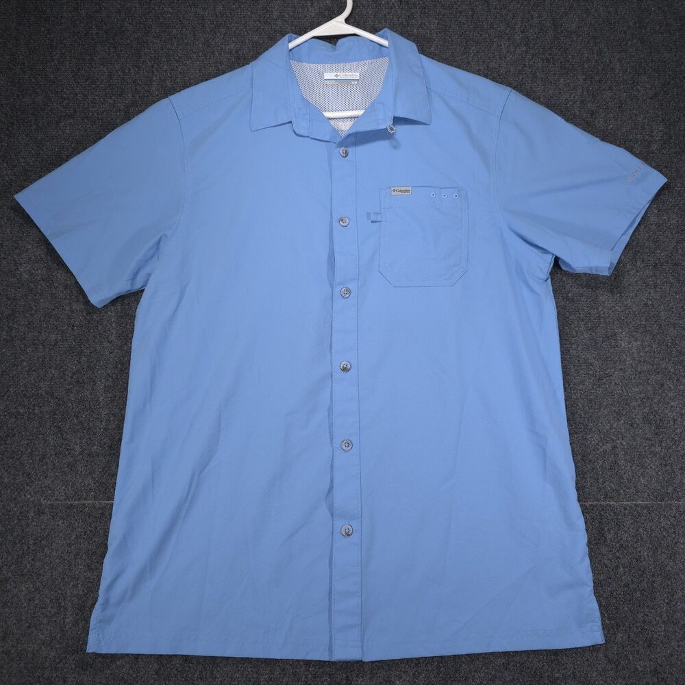 Columbia PFG Mens Medium Blue Short Sleeve Vented Fishing Button Down Shirt